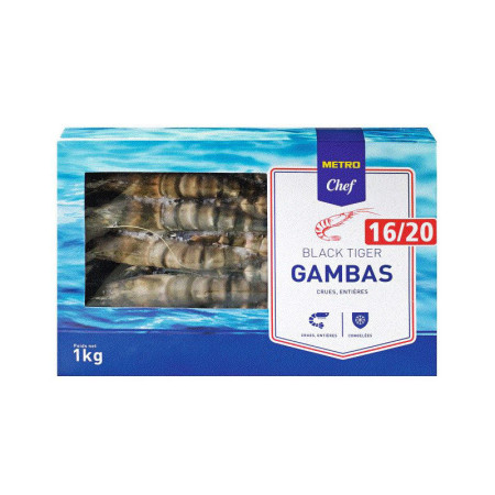 Whole Raw Black Tiger Prawns 16/20