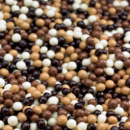 Valrhona Dark, Milk and Blond Chocolate Crunchy Pearls