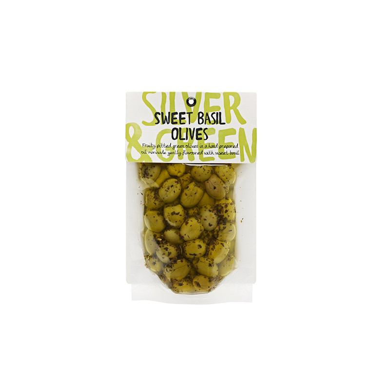 Silver & Green Sweet Basil Olives