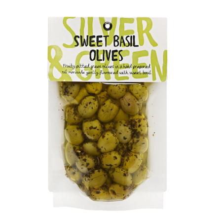 Silver & Green Sweet Basil Olives