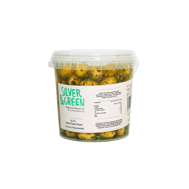 Silver & Green Sweet Basil Olives