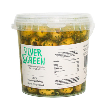 Silver & Green Sweet Basil Olives
