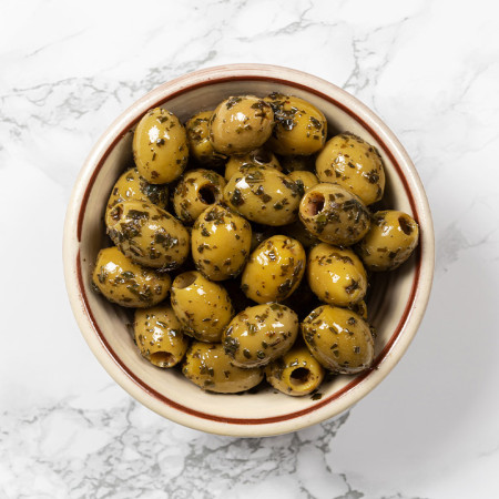 Silver & Green Sweet Basil Olives